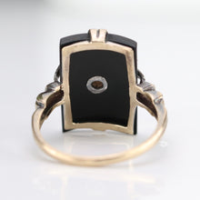 Load image into Gallery viewer, Curved onyx and diamond vintage ring in yellow gold from Manor Jewels