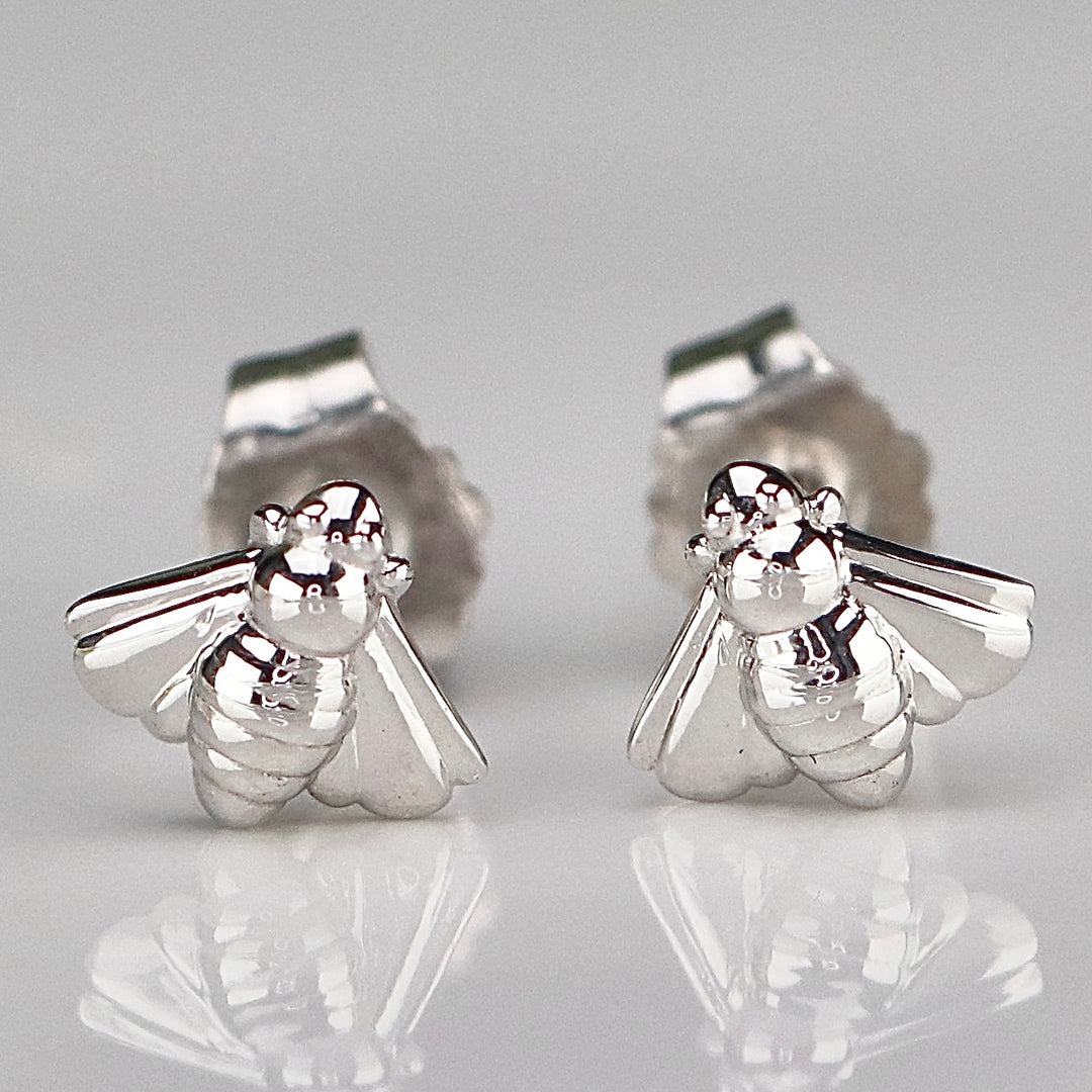 14k white gold bumble bee studs