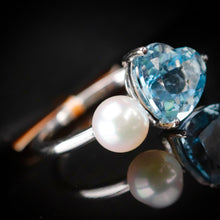 Load image into Gallery viewer, SALE!!  Blue topaz and pearl 2 stone ring in 14k white gold by Effy