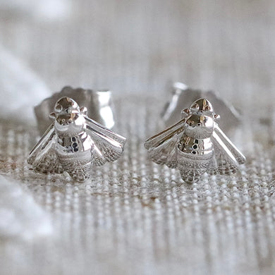 14k white gold bumble bee studs