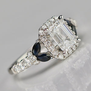 Vera Wang Designer Lab Grown emerald cut diamond ring in 14k white gold