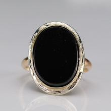 Load image into Gallery viewer, Oval black onyx vintage gold ring in yellow and white gold by Manor Jewels