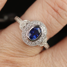 Load image into Gallery viewer, SALE!!  Sapphire and diamond ring in 14k white gold