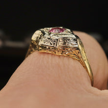 Load image into Gallery viewer, Vintage ring with pink sapphire in 14k yellow and white gold