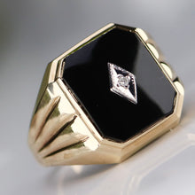 Load image into Gallery viewer, Vintage large onyx and diamond ring in yellow gold