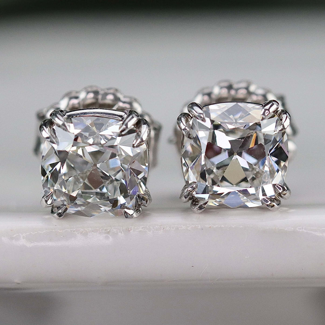 RESERVED: PAYMENT 5 of 10: Lab grown 3.04ctw Antique style cushion cut GIA certed Diamond studs in 14k white gold