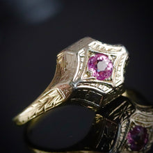 Load image into Gallery viewer, Vintage ring with pink sapphire in 14k yellow and white gold