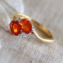 Load image into Gallery viewer, Estate fire opal and diamond ring in 18k yellow gold