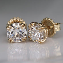 Load image into Gallery viewer, MANOR ROYAL: Lab grown 3.93ctw certed F/VS1 Ideal Diamond studs in 14k yellow gold