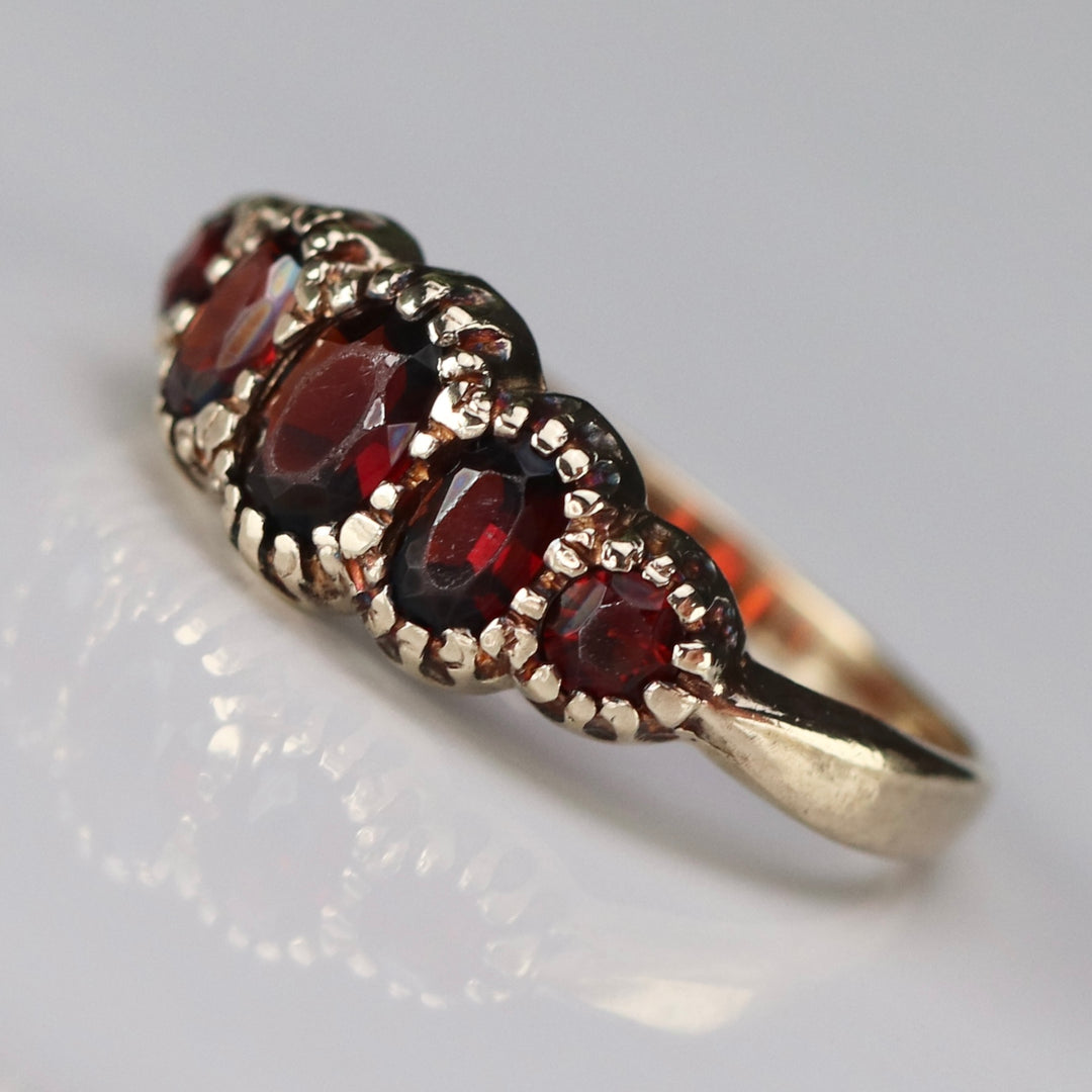 Vintage Garnet 5 stone band in yellow gold