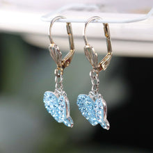 Load image into Gallery viewer, Sterling silver CZ blue butterfly drop earrings