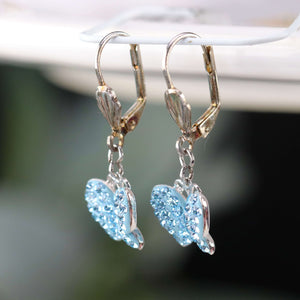 Sterling silver CZ blue butterfly drop earrings