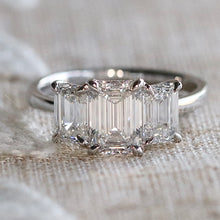 Load image into Gallery viewer, MANOR ROYAL:  The Charlotte - 3 stone 3.03ctw lab grown emerald cut diamond ring in platinum