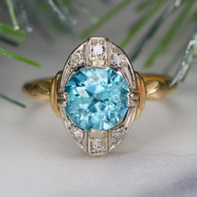 Load image into Gallery viewer, Find the perfect vintage blue zircon ring for any occasion on our website. Our antique blue zircon rings have been hand selected for quality and desirability.