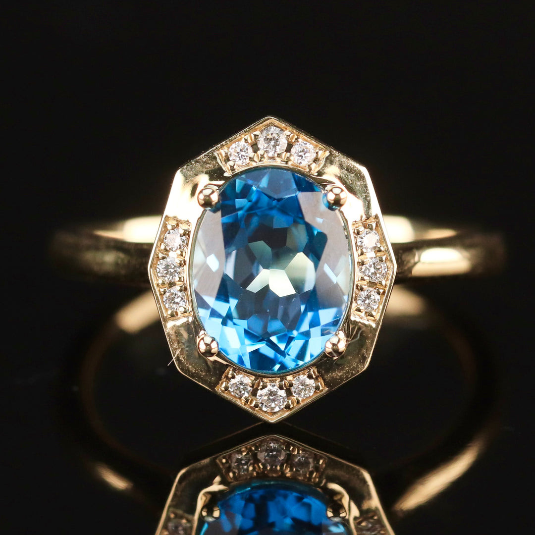 RESERVED FOR DI:  PAYMENT 1 OF 5: SALE!!  Blue topaz and diamond ring in 14k yellow gold