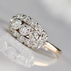 Vintage princess style single cut diamond ring in 14k yellow and white gold