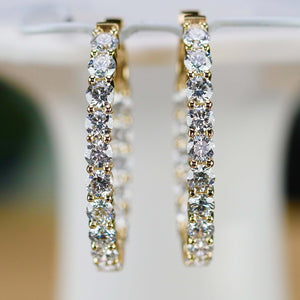 3.085ctw Lab Grown diamond oval hoops in 14k yellow gold