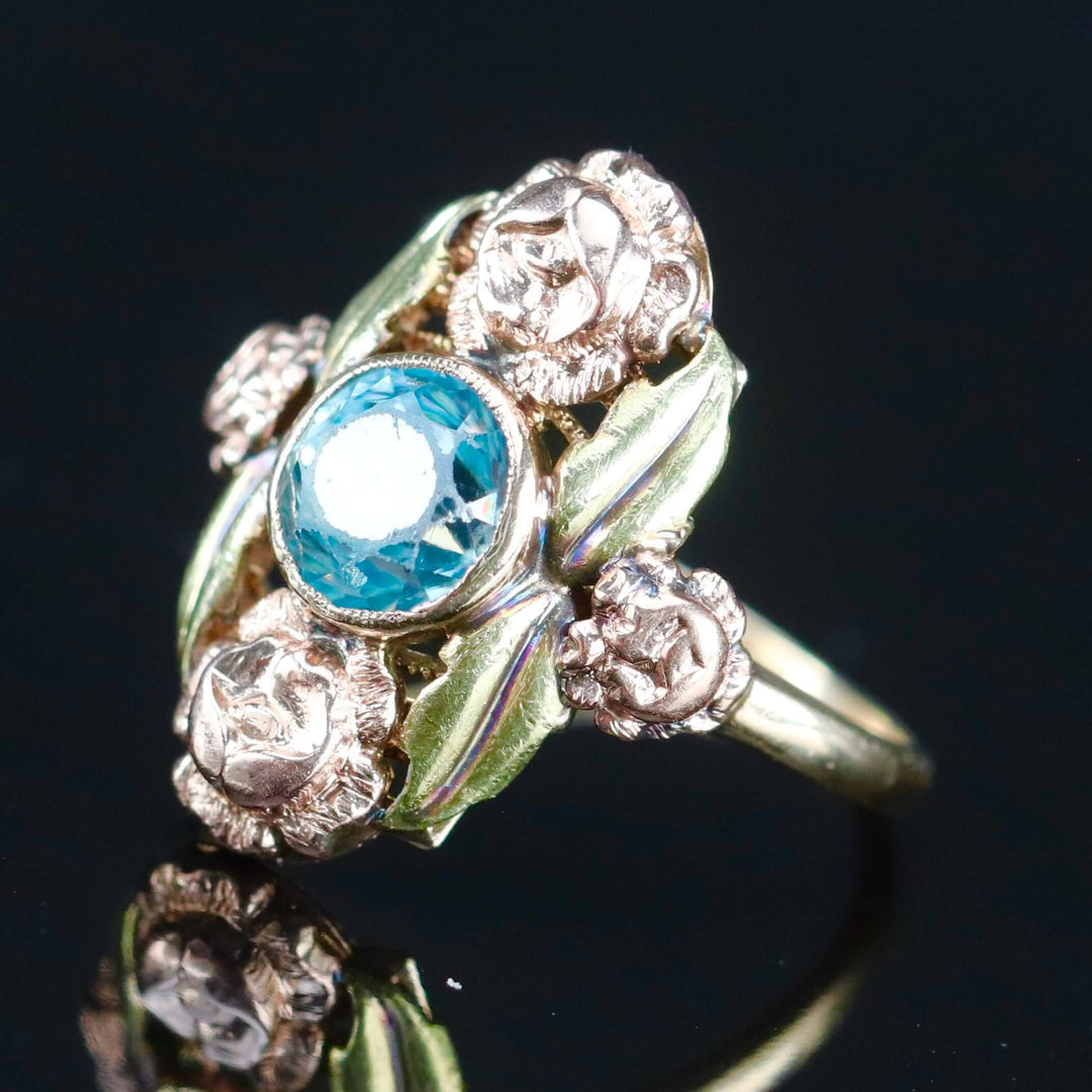 RESERVED: PAYMENT 1 OF 4: Blue zircon vintage ring in yellow gold