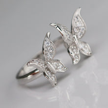 Load image into Gallery viewer, Sterling silver CZ double butterfly ring