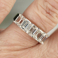 Load image into Gallery viewer, Lab grown 4ctw 5 stone emerald cut diamond band ring in 14k white gold