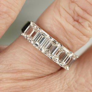 Lab grown 4ctw 5 stone emerald cut diamond band ring in 14k white gold