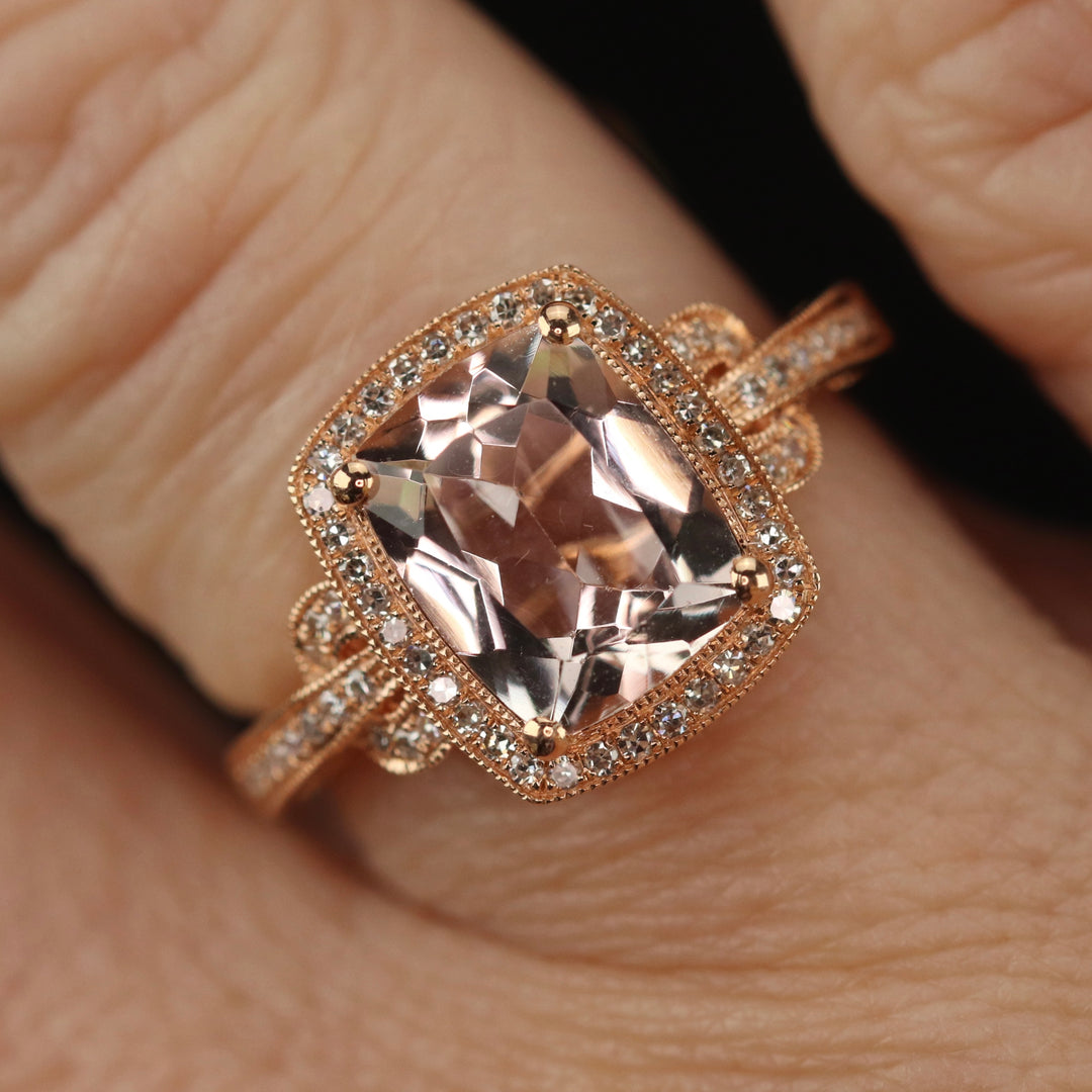 Morganite and diamond ring in 14k rose gold by Effy