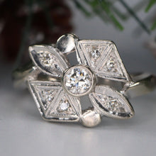 Load image into Gallery viewer, Vintage ring with diamonds in 14k white gold