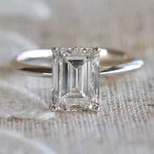 Load image into Gallery viewer, 3ct emerald cut lab grown solitaire diamond ring in 14k white gold