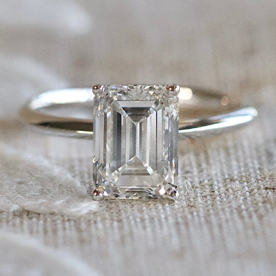 3ct emerald cut lab grown solitaire diamond ring in 14k white gold