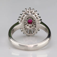 Load image into Gallery viewer, Estate ruby and diamond ballerina style ring in platinum