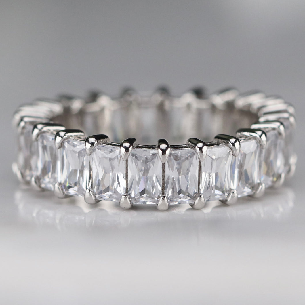 Sterling silver scissor cut CZ eternity band