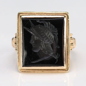 Vintage 1938 14k yellow gold onyx intaglio ring