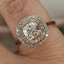 Load image into Gallery viewer, Natural double diamond halo with lab grown cushion diamond ring in 14k SPECIAL