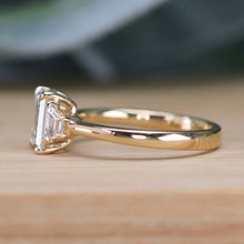 Load image into Gallery viewer, MANOR ROYAL:  The Queen Anne - 3 stone 1.40ctw lab grown emerald cut diamond ring in 14k yellow gold