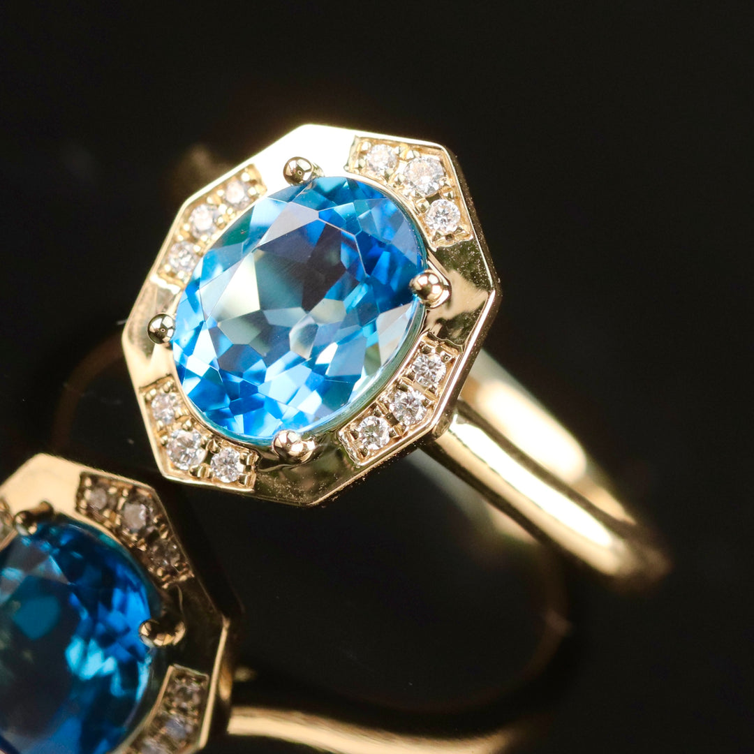 RESERVED FOR DI:  PAYMENT 1 OF 5: SALE!!  Blue topaz and diamond ring in 14k yellow gold