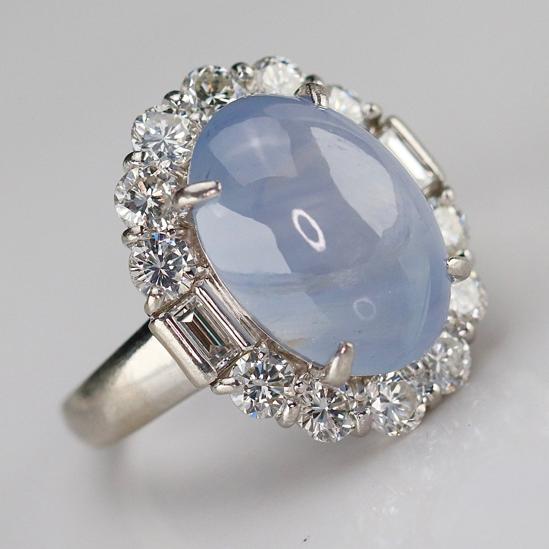 Estate Star sapphire and diamond ring in platinum