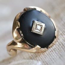 Load image into Gallery viewer, Vintage oval onyx and diamond ring in yellow gold