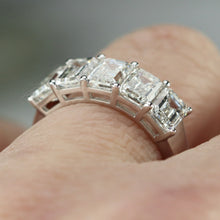 Load image into Gallery viewer, Lab grown 4ctw 5 stone emerald cut diamond band ring in 14k white gold