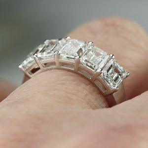 Lab grown 4ctw 5 stone emerald cut diamond band ring in 14k white gold