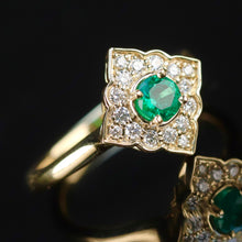 Load image into Gallery viewer, Emerald and diamond ring in 14k yellow gold