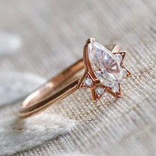 Load image into Gallery viewer, Pear shaped CZ and diamond ring in 14k rose gold