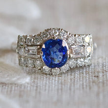 Load image into Gallery viewer, Estate sapphire and diamond ring in platinum