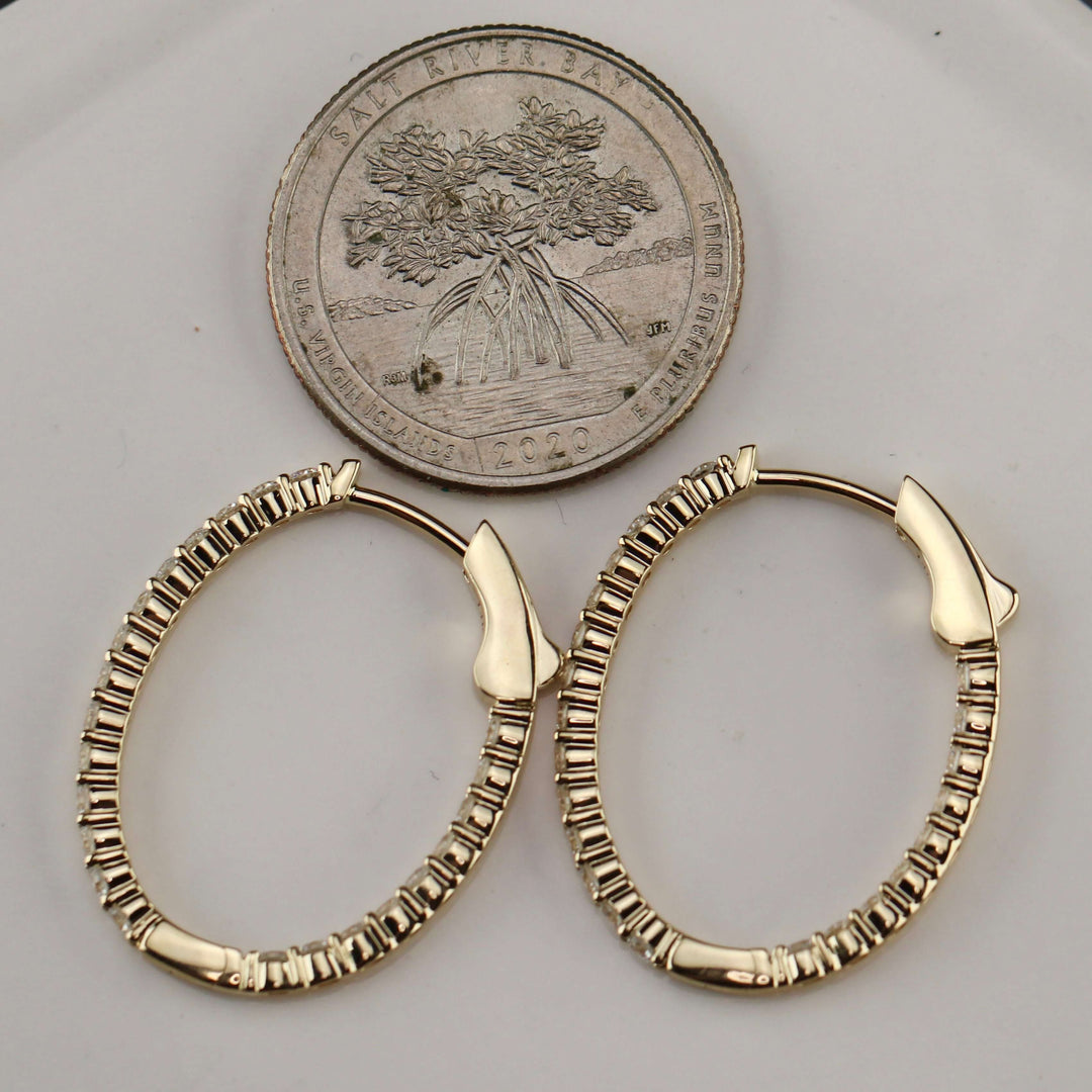 SPECIAL!  1.99ctw Lab Grown diamond oval hoops in 14k yellow gold