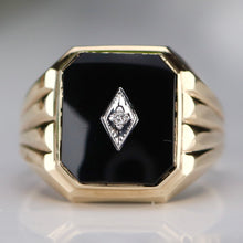 Load image into Gallery viewer, Vintage large onyx and diamond ring in yellow gold