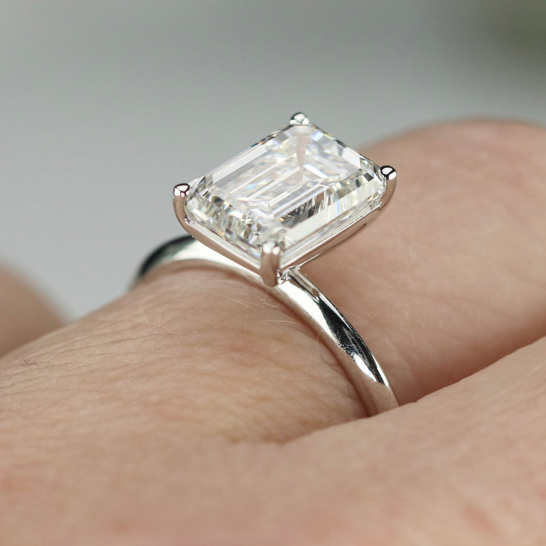 SPECIAL: 3ct emerald cut lab grown solitaire diamond ring in 14k white gold