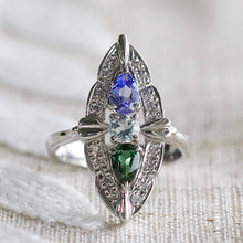 Load image into Gallery viewer, Platinum multi gemstone navette ring