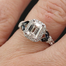 Load image into Gallery viewer, Vera Wang Designer Lab Grown emerald cut diamond ring in 14k white gold