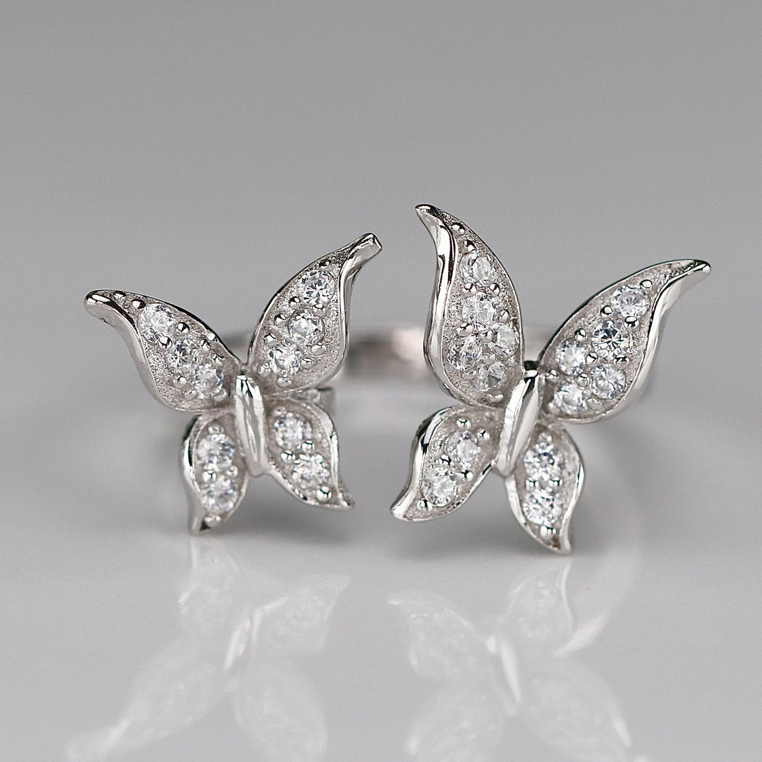 Sterling silver CZ double butterfly ring