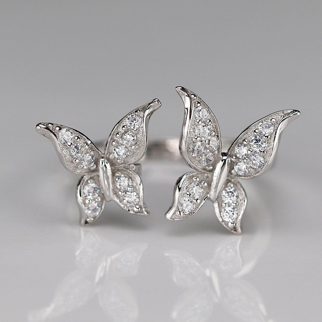 Sterling silver CZ double butterfly ring