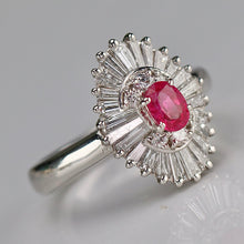 Load image into Gallery viewer, Estate ruby and diamond ballerina style ring in platinum